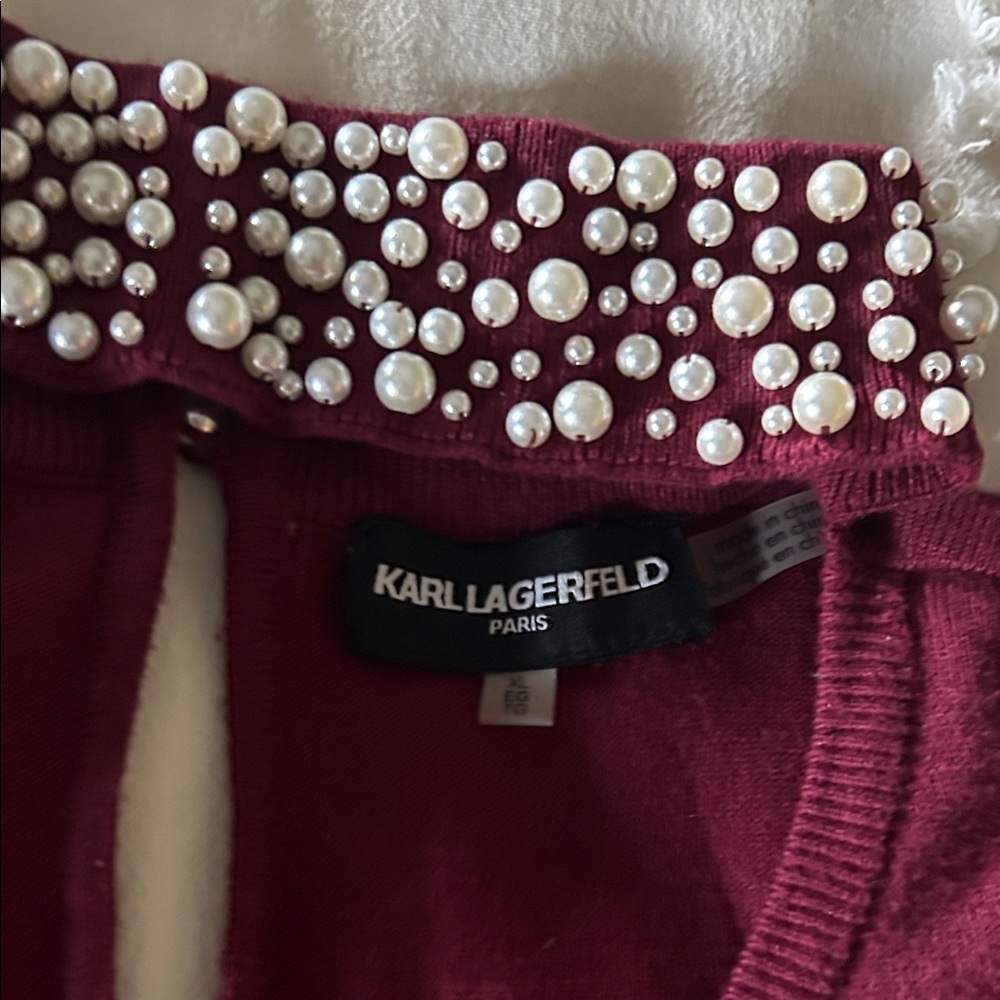 Karl Lagerfeld Maroon sweater top with Pearl Details